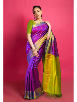 Unnati Silks - Purple Pure Handloom Assam Silk Saree with Unstitched Blouse - UNM77680