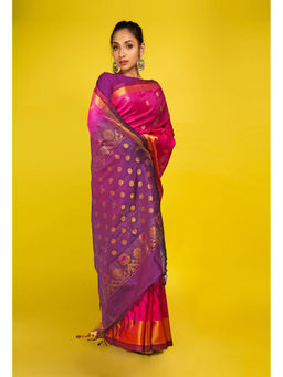 Unnati Silks - Pink Pure Handloom Assam Silk Saree with Unstitched Blouse - UNM77683
