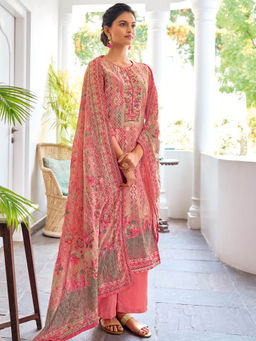 Stylee LIFESTYLE - Pink Cotton Digital Printed Dress Material (Set of 3)