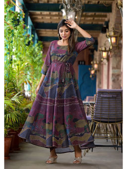 Juniper - Multi Color Abstract Printed Georgette Dress with Doris At Waist