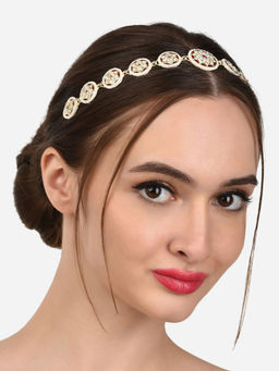 Zaveri Pearls - Pink Meenakari Dazzling Diamonds and Pearls Embellished Head Chain-ZPFK12226