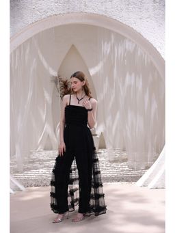 Edition II - Black Tiered Tulle Overlay Jumpsuit