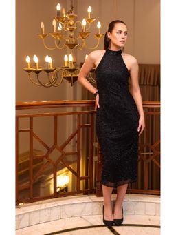 Edition II - Black Halter Sequin Midi Dress