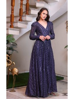 Edition II - Deep Blue Pleated Sequin Gown