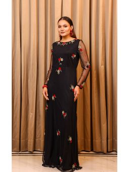 Edition II - Black Floral Embroidered Gown