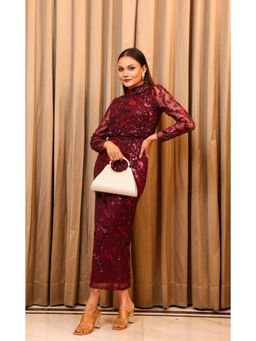 Edition II - Wine High-Neck Sequin Maxi Dress