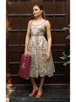 Edition II - Gold and Ivory Floral Fit-And-Flare Dress