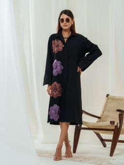 LABEL APURVA - Handloom Embellished Tissue Flower Shirt Dress