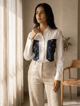 UNIMODA - White Poplin Smocking Shirt