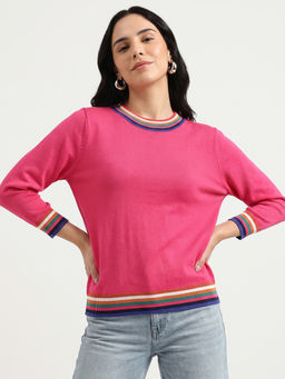 United Colors of Benetton - Women Pink Round Neck Solid Pullover Sweater