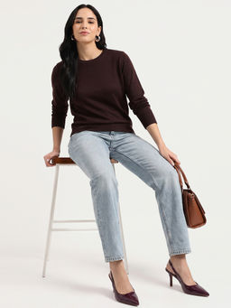 United Colors of Benetton - Women Brown Round Neck Solid Sweater