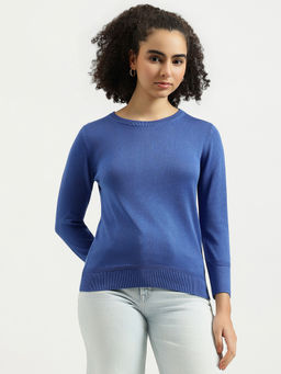United Colors of Benetton - Women Blue Round Neck Solid Sweater