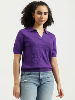 United Colors of Benetton - Women Purple Collar Textured Sweater