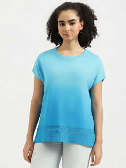 United Colors of Benetton - Women Blue Round Neck Ombre Sweater