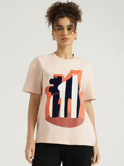 United Colors of Benetton - Women Peach Round Neck Graphic Printed T-shirt