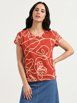 United Colors of Benetton - Women Rust Round Neck Abstract Printed T-shirt