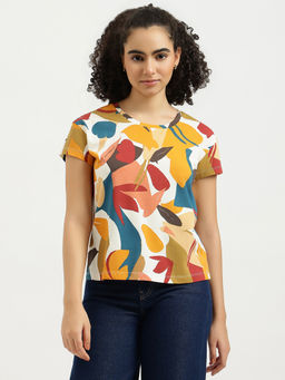 United Colors of Benetton - Women Multi-Color Round Neck Abstract Printed Terra T-shirt