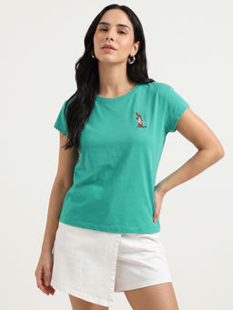 United Colors of Benetton - Women Green Round Neck Embroidered T-shirt