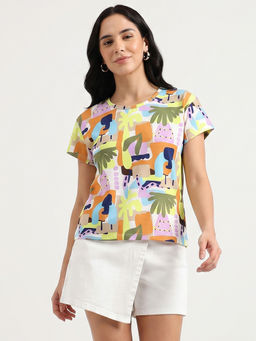 United Colors of Benetton - Women Multi-Color Round Neck Abstract Printed T-shirt