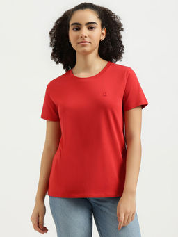 United Colors of Benetton - Women Red Round Neck Solid Basic T-shirt