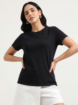 United Colors of Benetton - Women Black Round Neck Solid Basic T-shirt