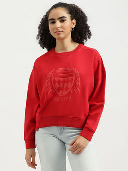 United Colors of Benetton - Women Red Round Neck Printed Emblem Sweatshirt