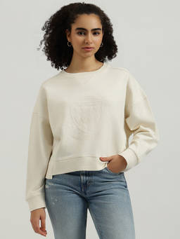 United Colors of Benetton - Women Off White Round Neck Printed Emblem Sweatshirt