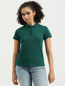 United Colors of Benetton - Women Green Solid Polo Neck T-shirt