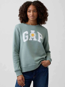 GAP - Women Sage Green Floral Full Sleeves Sweatshirt