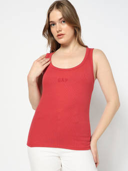 GAP - Women Red Sleeveless Logo Tank Top