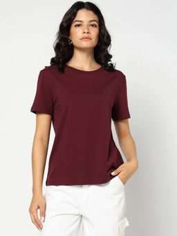 GAP - Women Maroon Short Sleeves Round Neck T-shirt