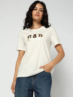 GAP - Women Off White Text Logo Printed T-shirt