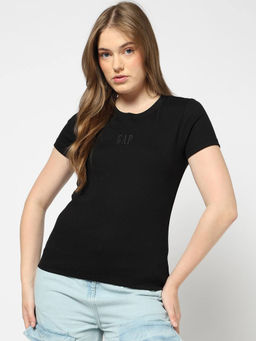 GAP - Women Black Solid Slim-Fit T-shirt