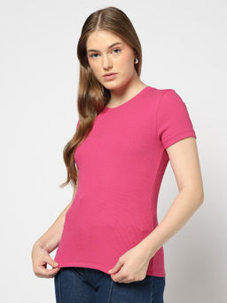 GAP - Women Pink Solid Slim-Fit T-shirt