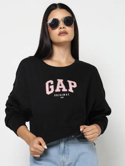 GAP - Women Black Text Logo Sweatshirt