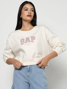 GAP - Women Off White Text Logo Sweatshirt