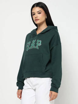 GAP - Women Green Text Logo Hoodie