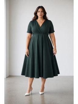 Virgio - Women Dark Green Solid Cotton Dress