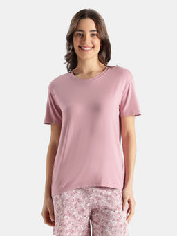 Jockey - Women Rx98 Viscose Elastane Stretch Relaxed Fit Drop Shoulder T-shirt- Pink