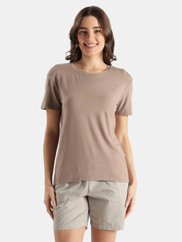 Jockey - Women Rx98 Viscose Elastane Stretch Relaxed Fit Drop Shoulder T-shirt- Taupe