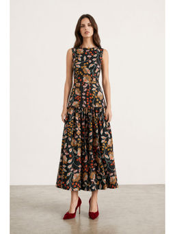Virgio - Women Multi-Color Floral Cotton Side Waist Cut-Out Dress