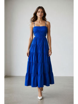 Virgio - Women Blue Solid Cotton Cut Out Maxi Dress