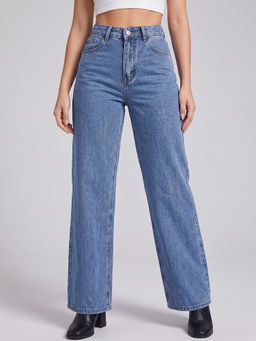 MIXT by Nykaa Fashion - Women Blue High Waist Stretchable Denim Straight Fit Jeans