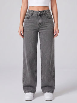 MIXT by Nykaa Fashion - Women Grey High Waist Stretchable Denim Straight Fit Jeans