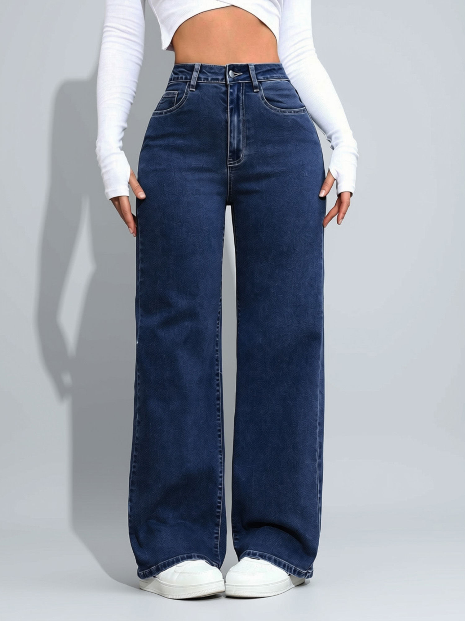 Women Navy Blue High Waist Stretchable Denim Straight Fit Jeans-picture-35