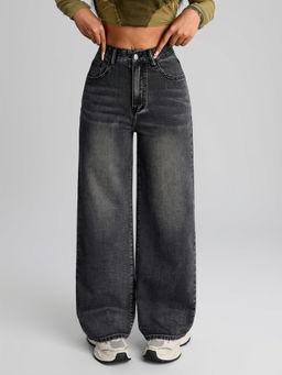 MIXT by Nykaa Fashion - Women Black Stretchable Denim Wide Fit Jeans