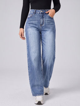 MIXT by Nykaa Fashion - Women Light Blue High Waist Stretchable Denim Straight Fit Jeans