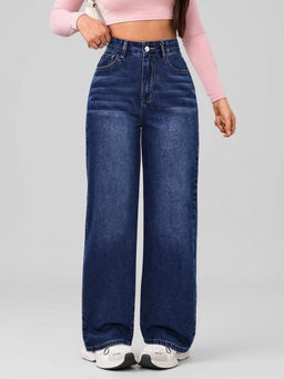 MIXT by Nykaa Fashion - Women Dark Blue Stretchable Denim Wide Fit Jeans