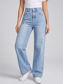 MIXT by Nykaa Fashion - Women Light Blue High Waist Stretchable Denim Straight Fit Jeans