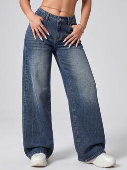 MIXT by Nykaa Fashion - Women Blue Solid Wide Leg Jeans